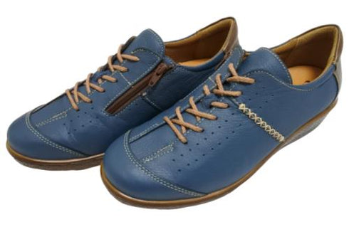 【ムーンスター SP2401 ブルー】本革柔らかガーメントレザー使用靴紐シューズ